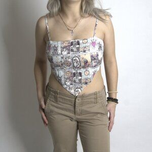 𝅺Cropped Top Forever 21 Size S Small White Pink Tan Triangle